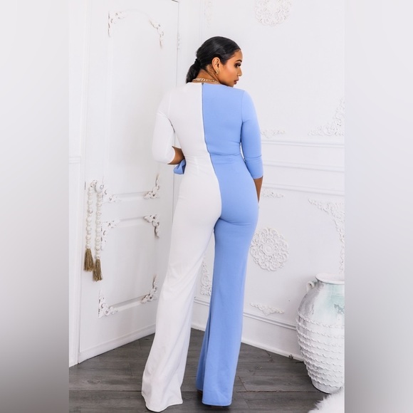 Elegant Blue and White Jumpsuit - Picture 6 of 6